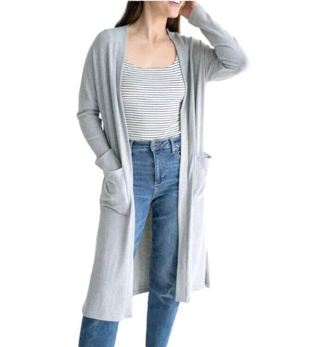 MAGASCHONI Open Front Long Lined  Cardigan Duster Length Gray Size Small